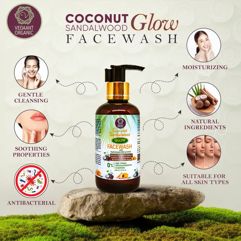 Coconut Sandalwood Glow Face Wash with Hydrolyzed Milk Protein & Natural Extracts