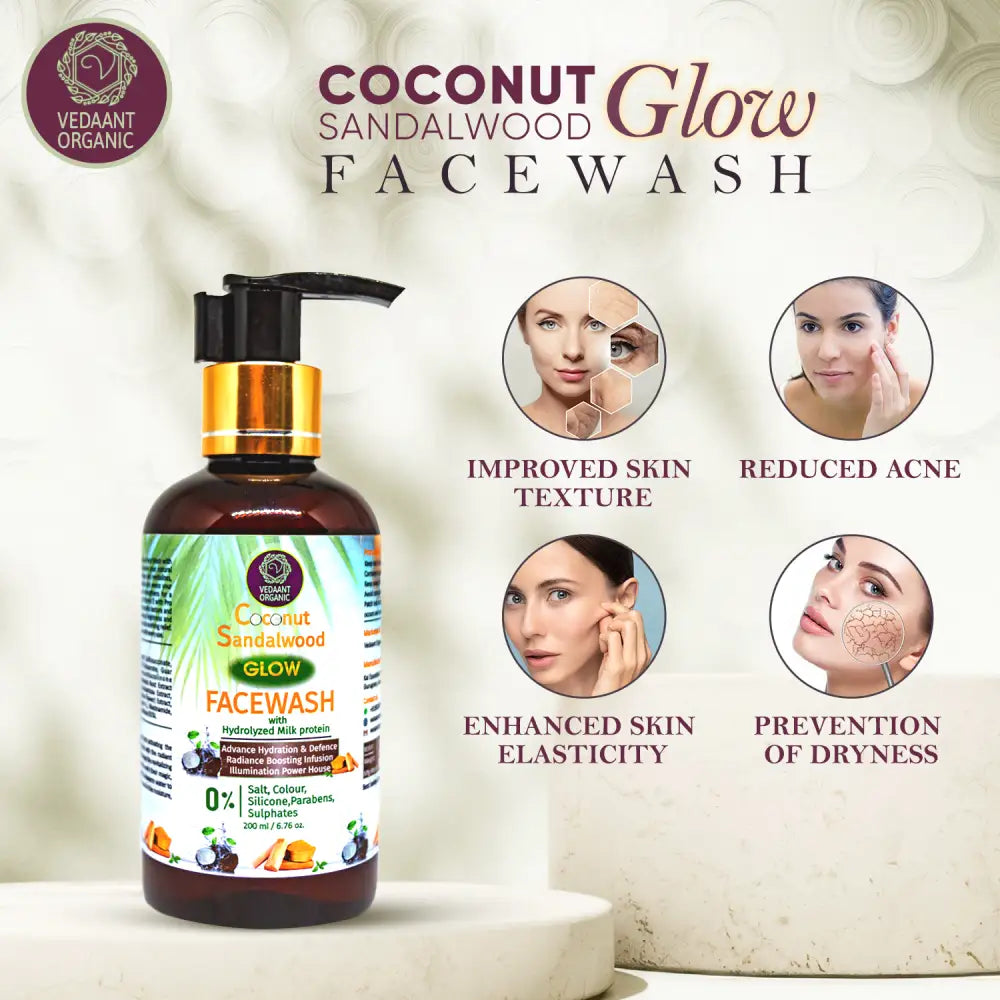 Coconut Sandalwood Glow Face Wash with Hydrolyzed Milk Protein & Natural Extracts