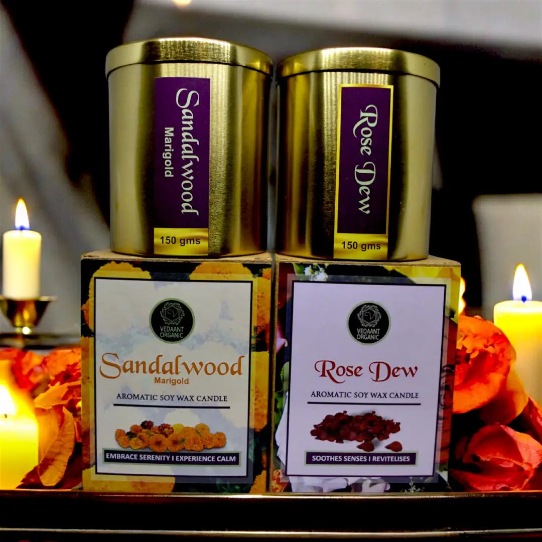 Best Duo I Rose Dew & Sandalwood Marigold Aromatic & Scented Soy Wax Candles