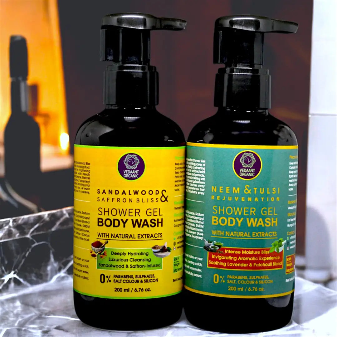 Shower Gel Duo Combo I Sandalwood Saffron Bliss & Neem Tulsi Rejuvenation Shower Gel/Body Wash with Aloe Vera & Natural Extracts