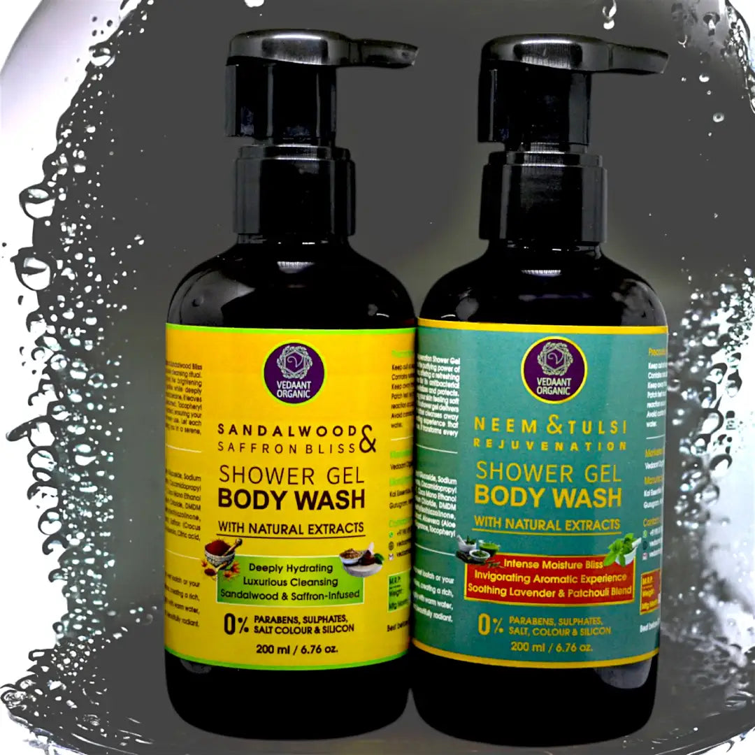 Shower Gel Duo Combo I Sandalwood Saffron Bliss & Neem Tulsi Rejuvenation Shower Gel/Body Wash with Aloe Vera & Natural Extracts