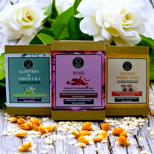 Best of 3 Combo I AloeVera White Lily I OrangeHoney Oats & Rose Glycerine Bathing Bars