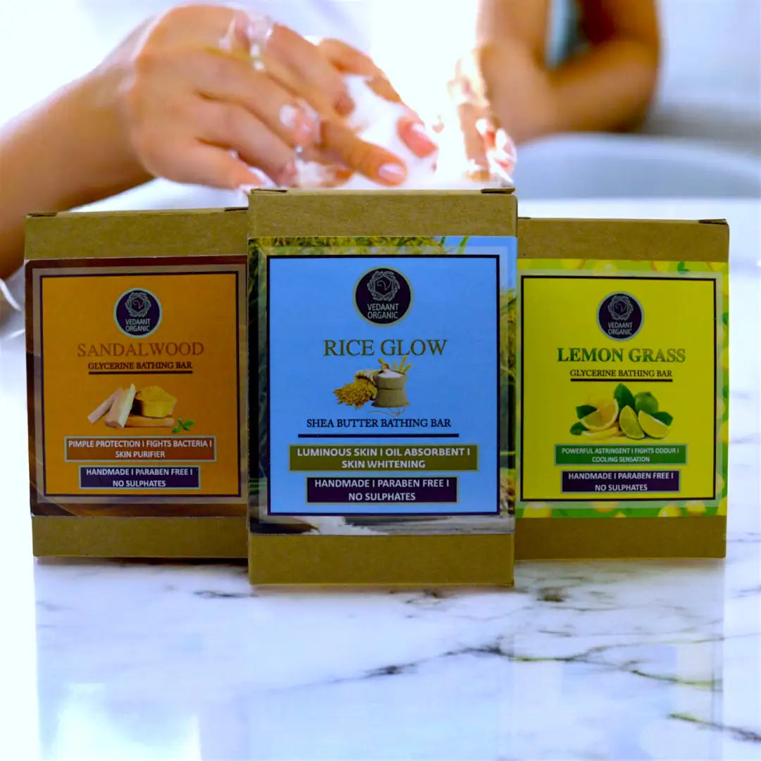 Best of 3 Combo I Rice Glow Sheabutter I Sandalwood & Lemon Grass Glycerine Bathing Bars