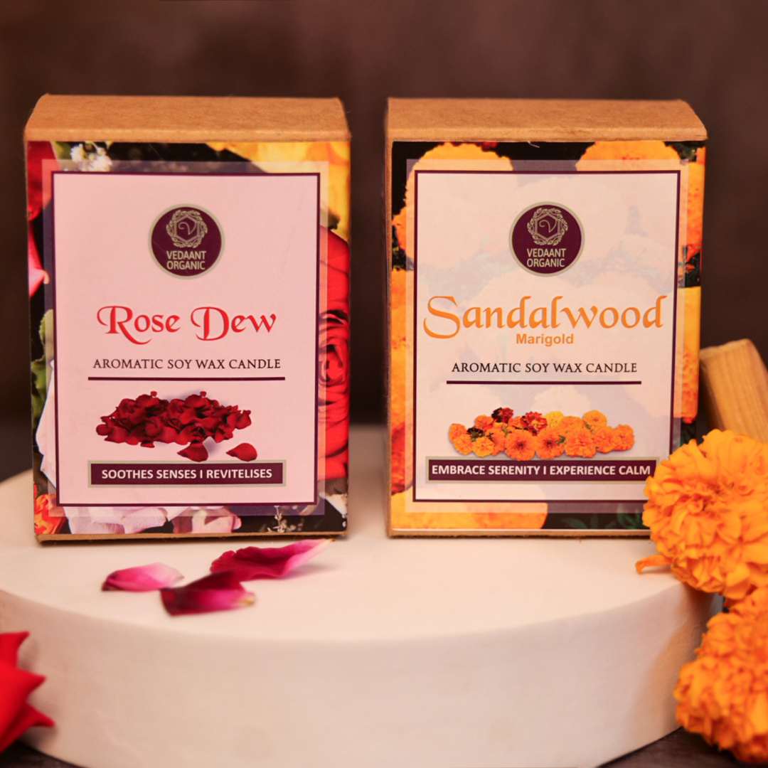 Best Duo I Rose Dew & Sandalwood Marigold Aromatic & Scented Soy Wax Candles
