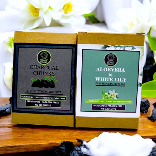 Best Duo I Charcoal Chunks Sheabutter & AloeVera White Lily Glycerine Bathing Bars