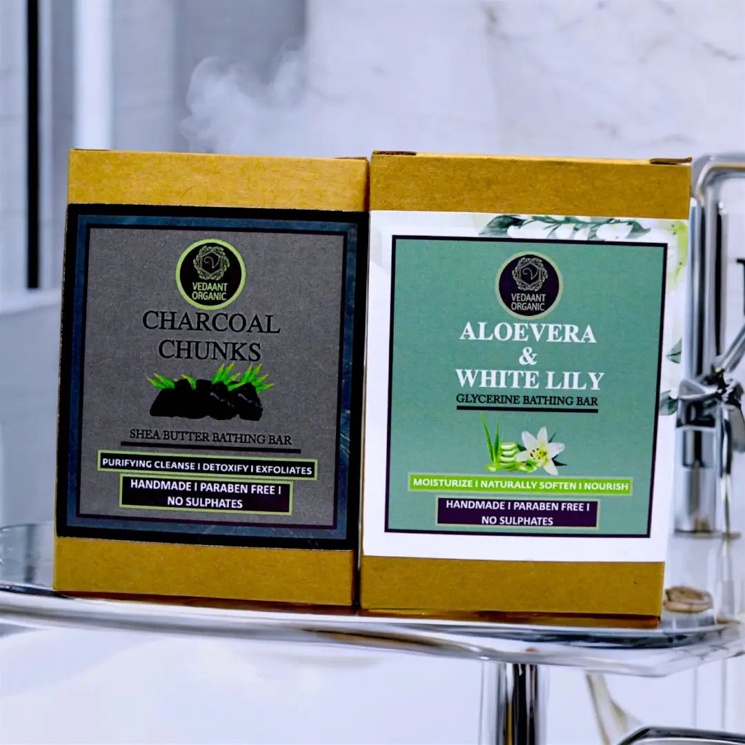 Best Duo I Charcoal Chunks Sheabutter & AloeVera White Lily Glycerine Bathing Bars