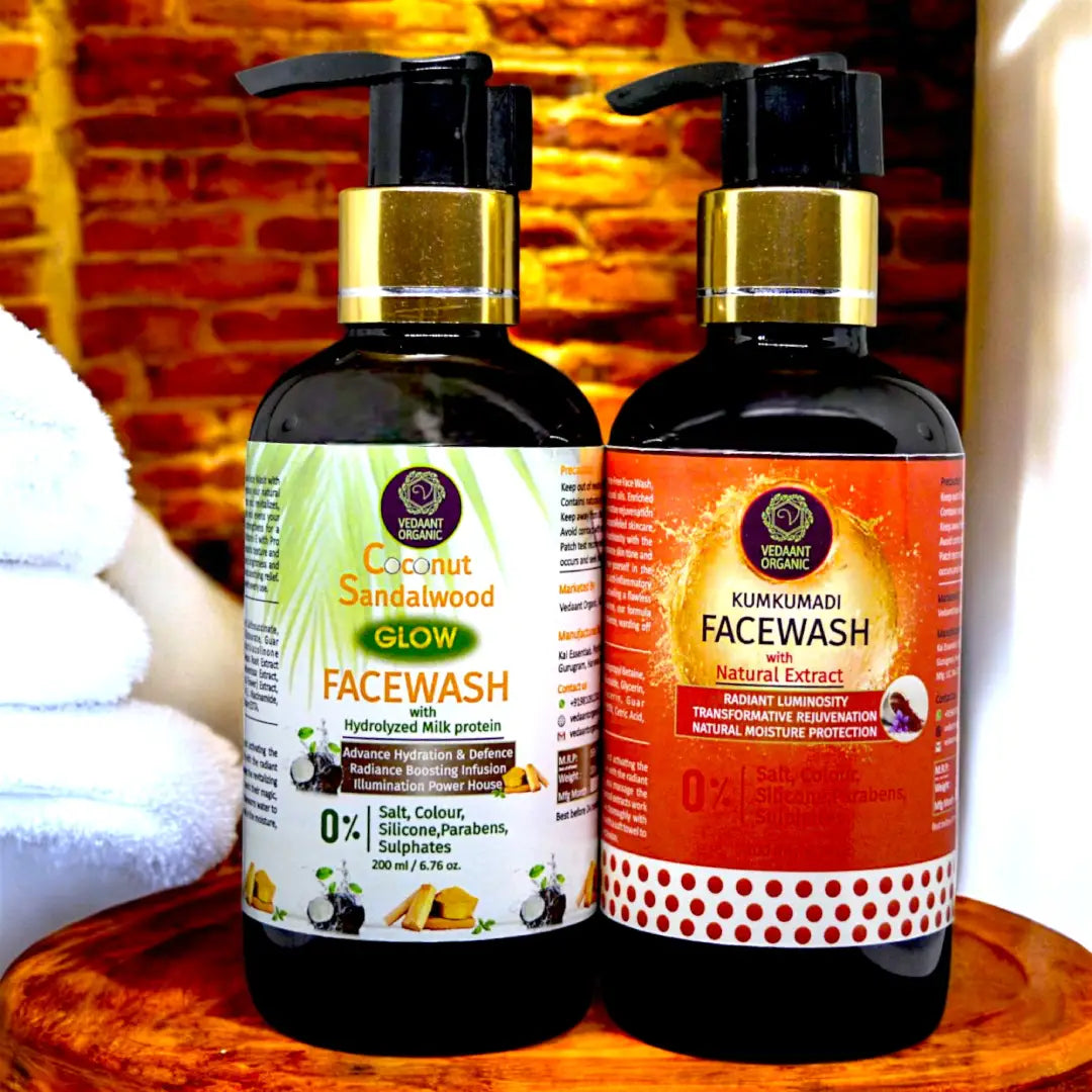 Face Wash Duo Combo I Kumkumadi & Coconut Sandalwood Glow Face Wash with Natural Extracts.