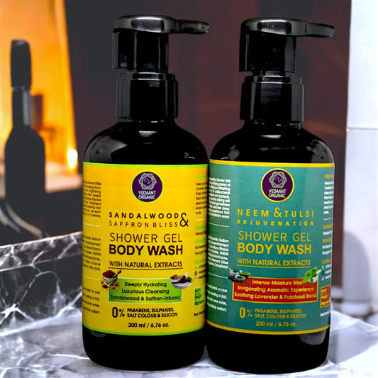 Shower Gel Duo Combo I Sandalwood Saffron Bliss & Neem Tulsi Rejuvenation Shower Gel/Body Wash with Aloe Vera & Natural Extracts