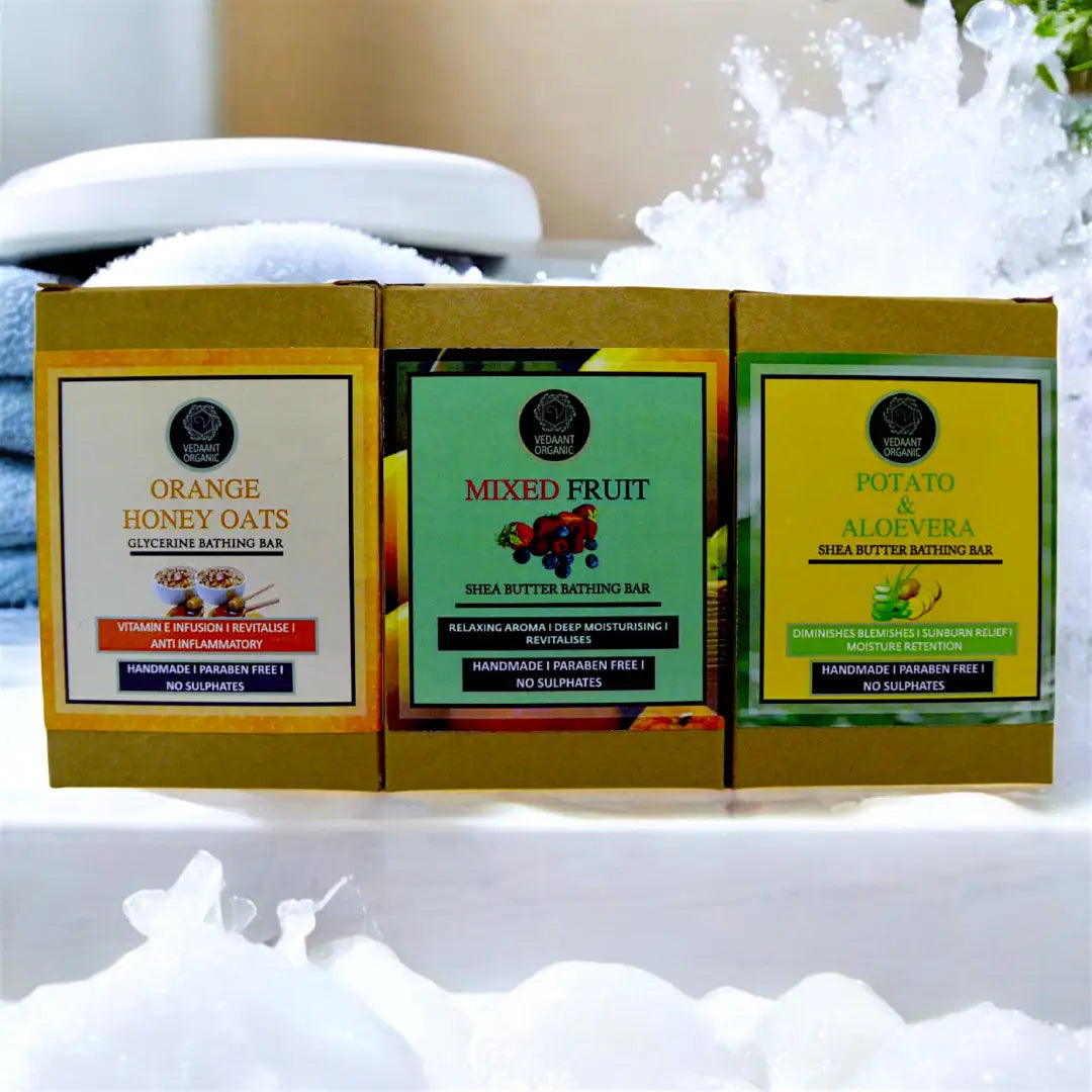Best of 3 Combo I Potato AloeVera & Mixed Fruit Sheabutter I Orange Honey Oats Glycerine Bathing Bars