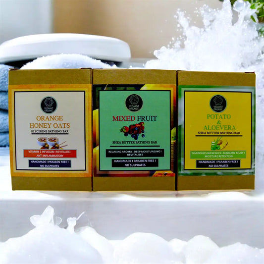 Best of 3 Combo I Potato AloeVera & Mixed Fruit Sheabutter I Orange Honey Oats Glycerine Bathing Bars
