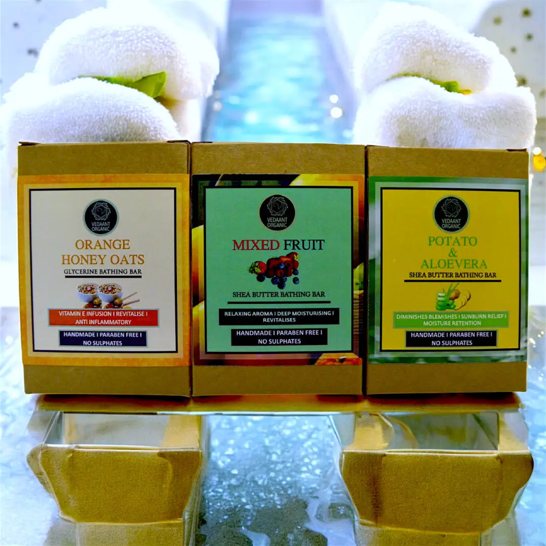 Best of 3 Combo I Potato AloeVera & Mixed Fruit Sheabutter I Orange Honey Oats Glycerine Bathing Bars