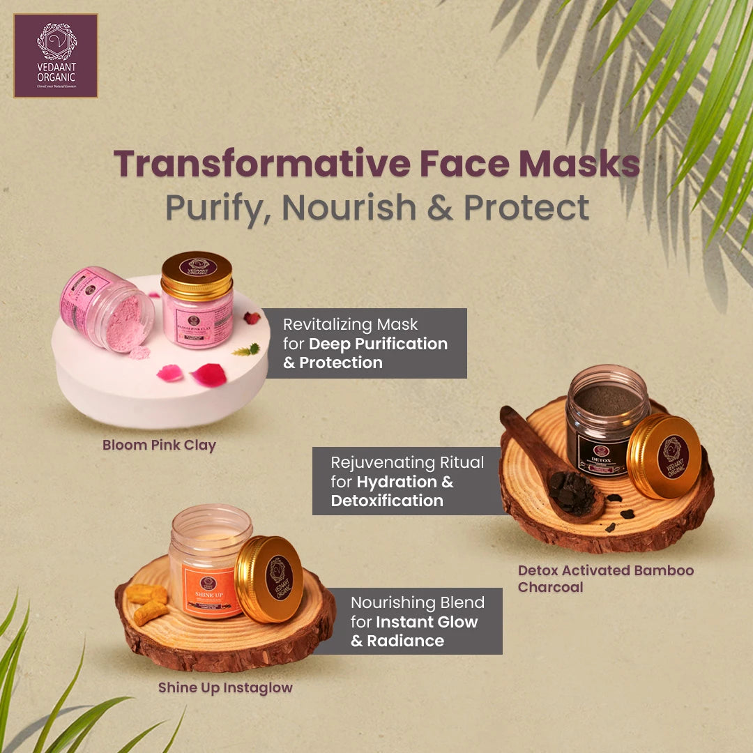 Face Mask Collective I Detox Activated Bamboo Charcoal & Bloom Pink Clay & Shine Up Instaglow